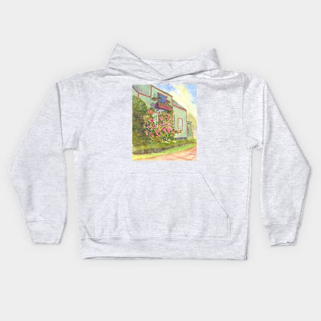 Corina Monhegan Island Maine grocery store Kids Hoodie by ROSEANN MESERVE 